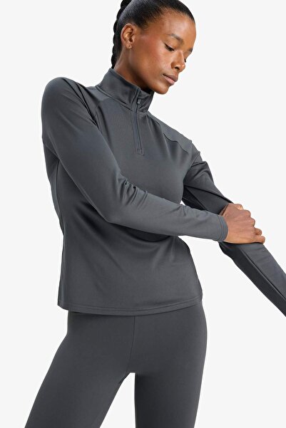 DeFacto Defactofit Standard Fit Stand Collar Zippered Inside Soft Fuzzy Sportsman Long Sleeve T-Shirt B0811Ax25Au