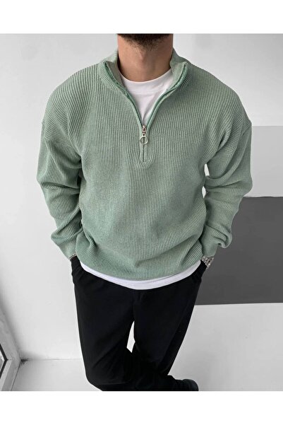 brozzi men Pulover unisex din tricot cu jumătate de fermoar