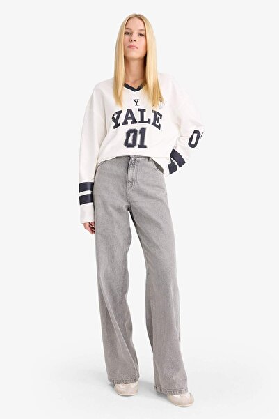 DeFacto Tricou cu mânecă lungă cu decolteu în V, cu croiala normală, Coool Yale University F9520AX25AU