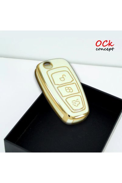 ock concept حافظة مفاتيح أوتوماتيكية لسيارة فورد فوكس مونديو 2010+ باللون الأبيض