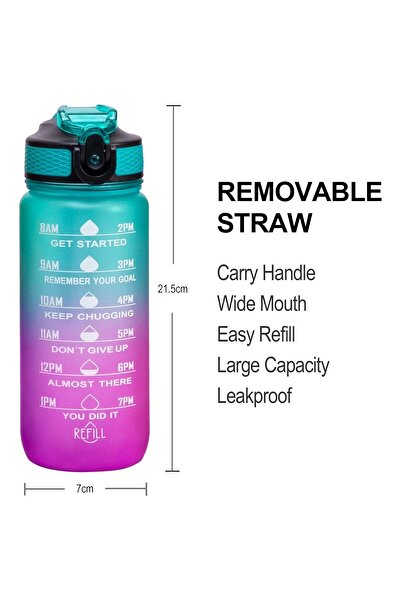 HALAMODO Large Water Bottle,1L Sports Water Bottle with Time Marker and Straw, Leakproof Water Bottle