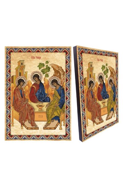 Kutsal Teslis (Holy Trinity) İkona – Ahşap Üzerine Bizans Tarzı Dekoratif Tablo