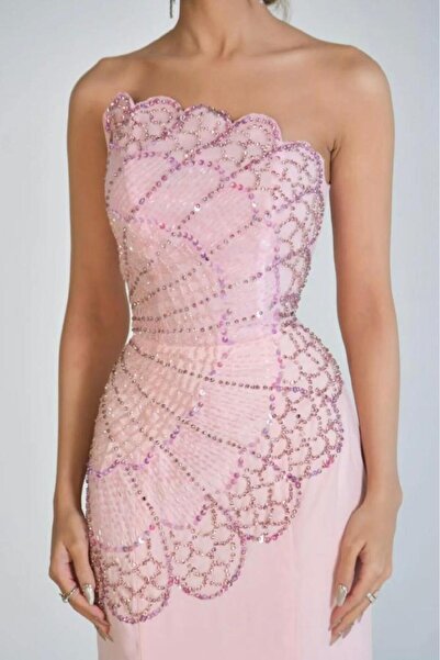 JOUNGIER Pink beaded top evening dress