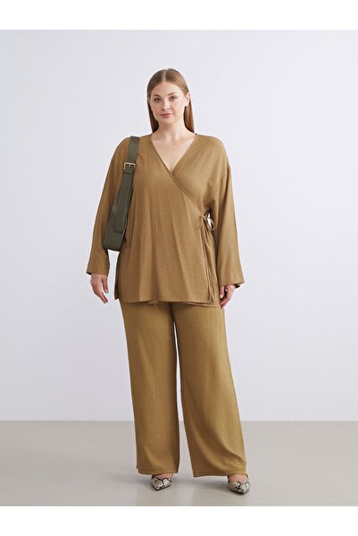 LC Waikiki Lcw Modest Double Breasted Collar Textured Women's Kimono