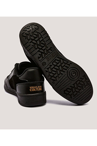 Versace Erkek Düşük Bilekli Logo Desenli Süet Detaylı Deri Siyah Sneaker 79YA3SD4ZPB39-899