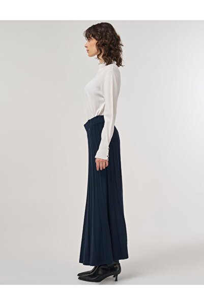 Kayra Dikiş Detaylı Triko Etek Koyu Lacivert