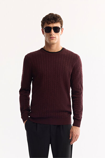 Avva Erkek Bordo Bisiklet Yaka %100 Akrilik Dokulu Triko Regular Fit Kazak E005088