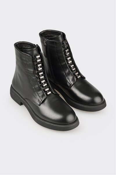 Elle Shoes Siyah Deri Kadın Günlük Düz Bot