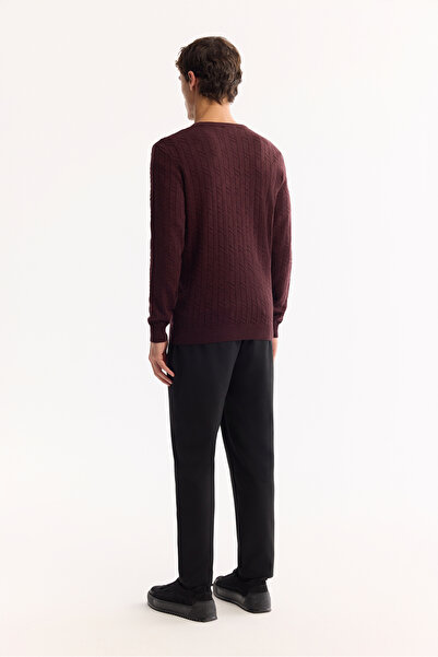 Avva Erkek Bordo Bisiklet Yaka %100 Akrilik Dokulu Triko Regular Fit Kazak E005088