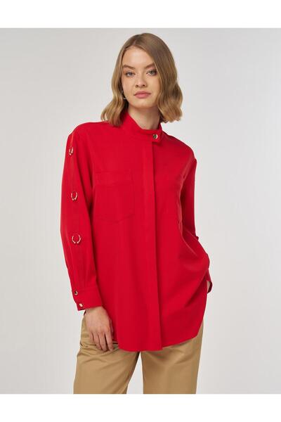 Kayra Tunic with Metal Accessory Detail Red