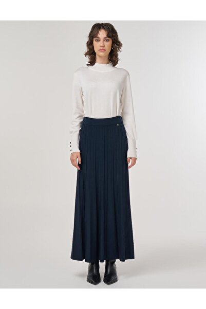 Kayra Knitwear Skirt with Stitching Detail Dark Navy Blue