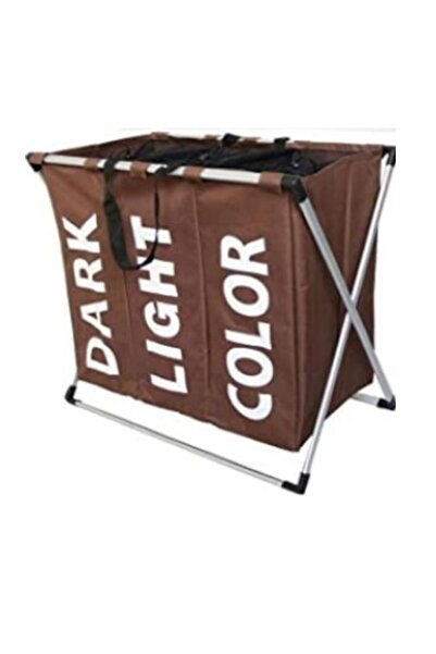 HALAMODO Laundry Basket, Three Foldable Washing Basket with Handle, Brown Clothes Storage Frame
