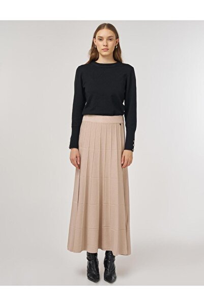 Kayra Knitted Skirt with Stitch Detail Cream