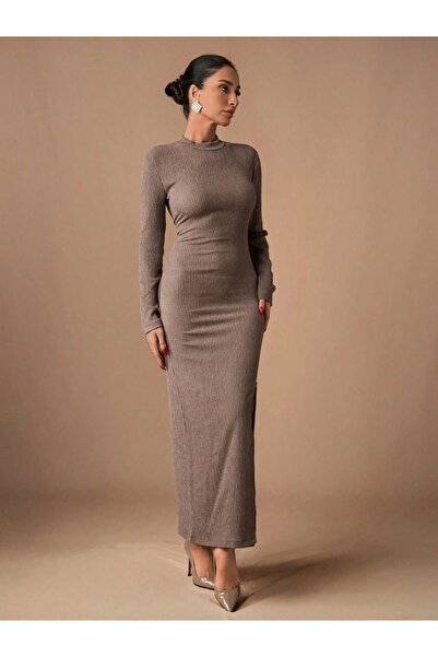 TB Terzi Bey Slit Thick Wrap Long Dress Mink