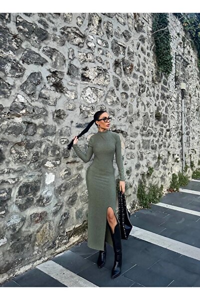 TB Terzi Bey Slit Thick Wrap Long Dress Green