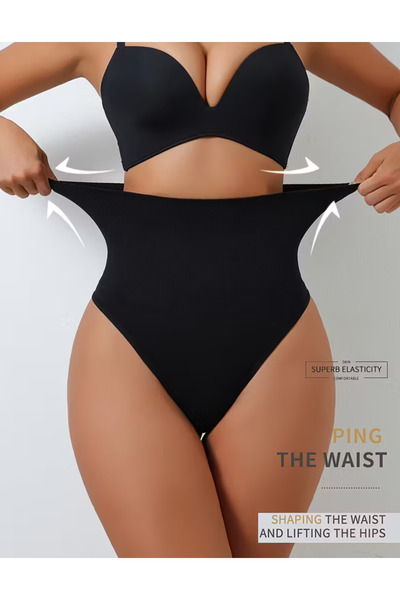 NADIA Chiloti Modelatori Cu Talie Inalta, Model Tanga, Material Premium, Culoare Neagra, Marimea XL