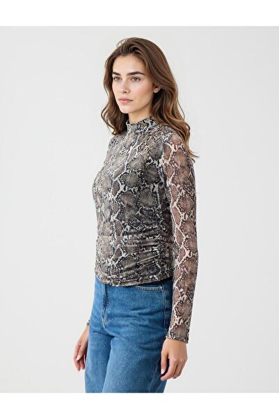 Jimmy Key Bluză neagră din plasă cu decolteu în formă de gât, slim fit