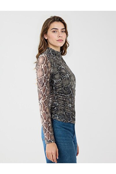 Jimmy Key Bluză neagră din plasă cu decolteu în formă de gât, slim fit