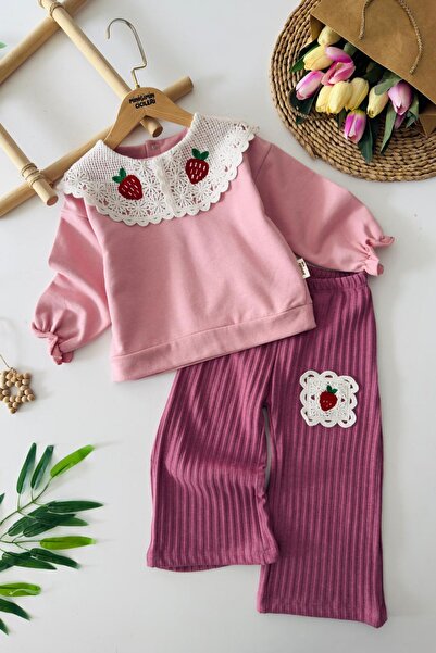 Minigimin Cicileri طقم بناتي من Miniğimin بتفاصيل دانتيل على شكل فراولة - لون...