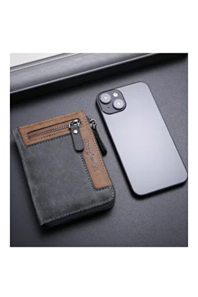 Fstyle Men's multi-functional retro zipper wallet, suitable for young people, fashionable and comprehensive for holding cards