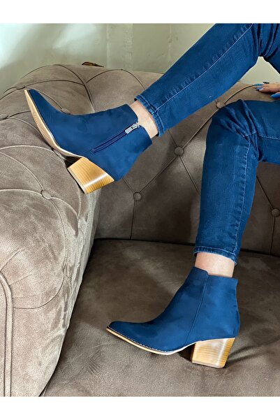BERFONA DALİDA LACİVERT SÜET 6 CM TOPUKLU DALLAS KISA BOT
