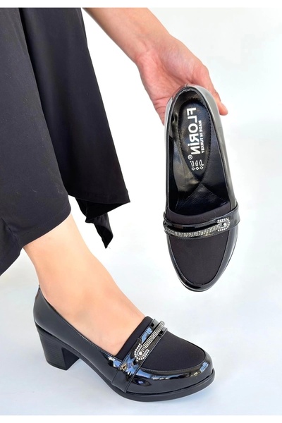 Işıltı kidss Yoer Black Patent Leather Wedge Heel Shoes