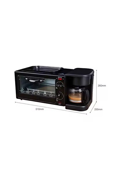 EMATTERIO Multifunctional 3-in-1 Breakfast Maker with 9L Oven, Grill and 600ml Coffee Maker, Compact and Efficient