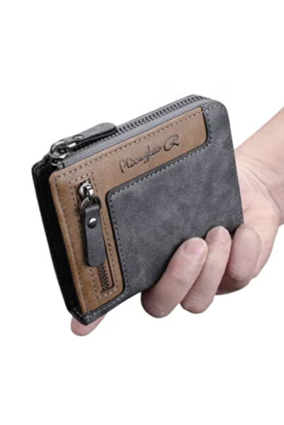 Fstyle Men's multi-functional retro zipper wallet, suitable for young people, fashionable and comprehensive for holding cards