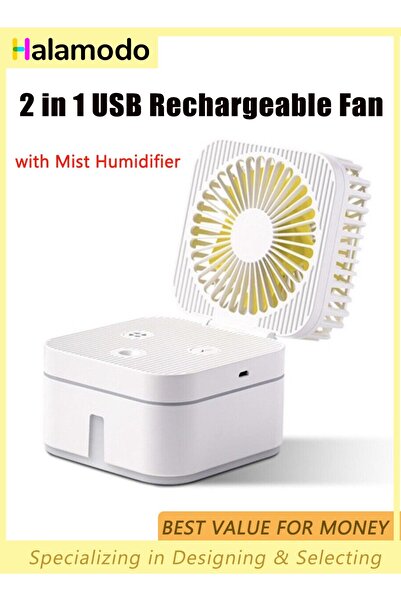 HALAMODO مروحة طاولة صغيرة، مروحة مكتب USB، مروحة قابلة لإعادة الشحن عبر USB، مروحة شخصية، مع وظيفة مرطب الضباب
