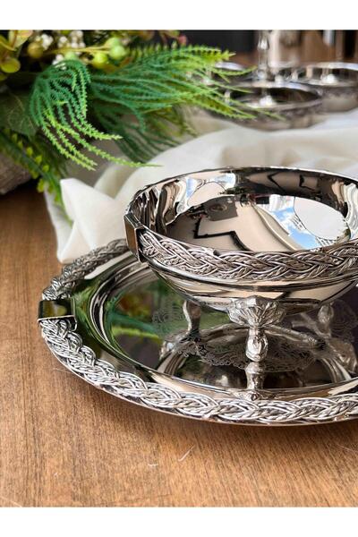 ROSSEV Rope Patterned Tray and Footed Bowl 2-Piece Metal Presentation Set – 17X17X13.5 cm