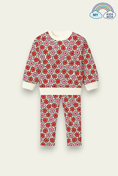 My Kids Wear Kız Çocuk Desenli İkili Takım (Sweatshirt + Tayt) 2-8 Yaş 12110