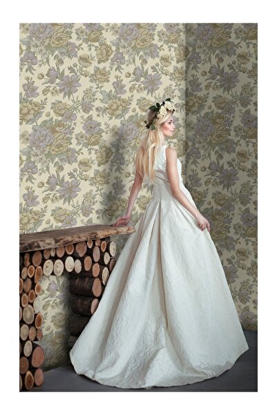 Adawall Çiçek Açan Güller ve Çiçek Desenli Duvar Kağıdı, Bej, Mavi, Açık - Ep...