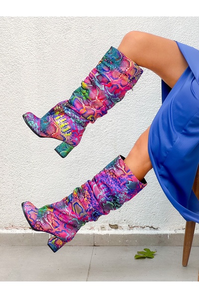 BERFONA Purple Snake Skin 5 cm Heel Rubberized Ankle Boots