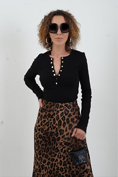 Zelish My Sister Μαύρη χρυσή μπλούζα με μακρύ μανίκι