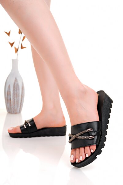 Modafırsat Women's Casual Slippers Black Stylish Guest House Outdoor Slippers