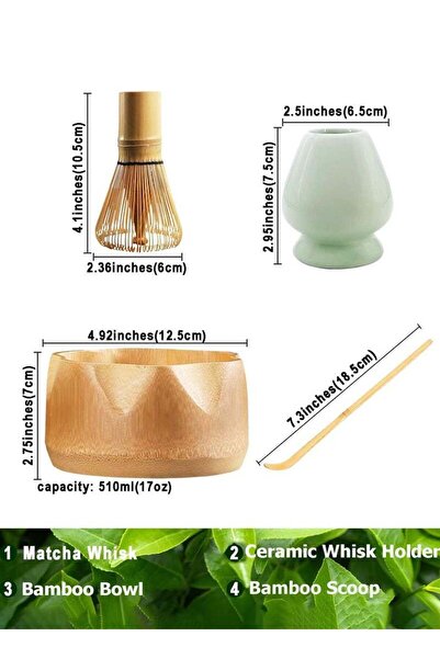 Yelajoy 4 pcs Matcha Set, Traditional Tea Service with Bamboo Bowl, Scoop, Prong Matcha Whisk and Holder