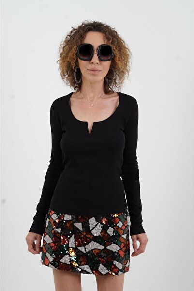 Zelish My Sister Black Long Sleeve Drop Neck Blouse