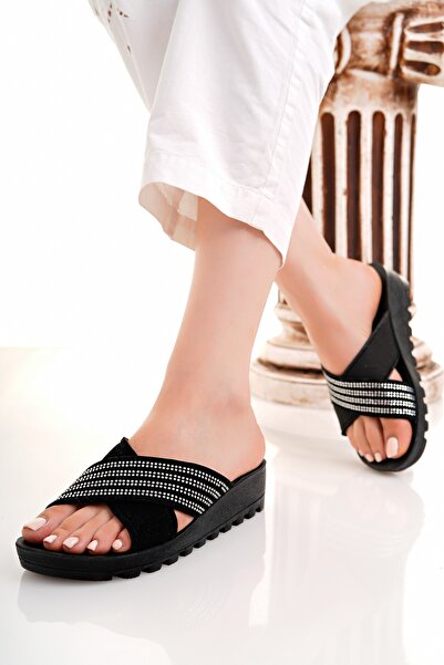 Modafırsat Women's Casual Slippers Black Stylish Guest House Outdoor Slippers