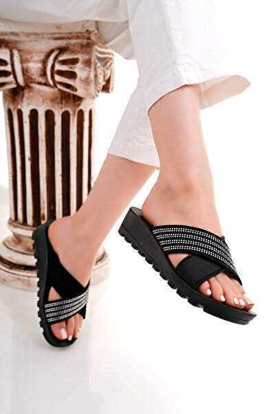 Modafırsat Women's Casual Slippers Black Stylish Guest House Outdoor Slippers