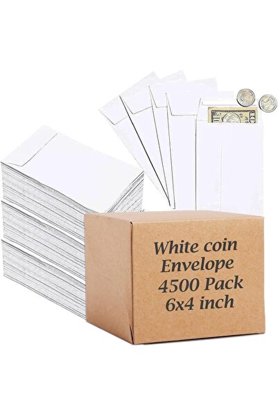 MARKQ مظاريف عملات معدنية بيضاء [عبوة من 4500]، 6 × 4 بوصات، مظاريف بذور ذاتية اللصق من كرافت، 80 جرامًا للمتر المربع