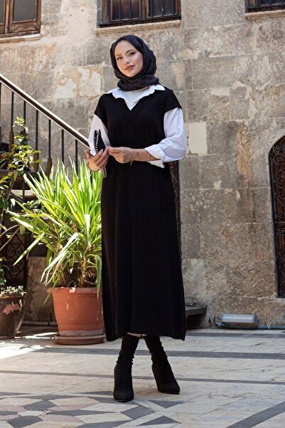 Şulemoda Giyim قميص معلم بياقة كول مع فستان مضلع أسود