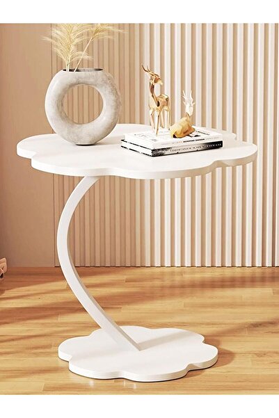 COOYA Flower Shape Small C-Shaped Side Table,Sofa End Table,Bedside Table for Living Room Bedroom,White