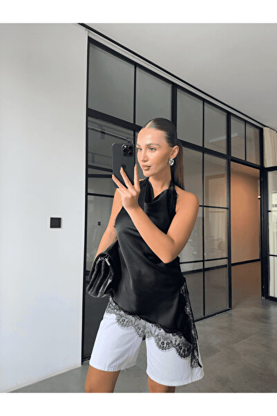 BB Bensu Buyruk Сатенена блуза с дантелена подгъвка