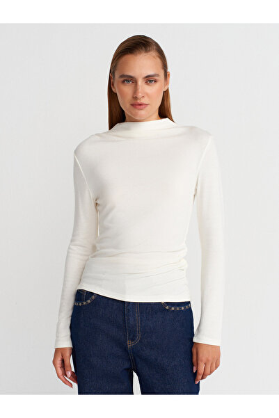 Dilvin 32139 Drawstring Long Sleeve Top-Ecru