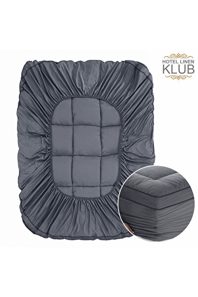 Hotel Linen Klub Premium Fitted-Style Mattress Topper 9cm/800GSM with deep pocket and all around elastic – Dark Grey