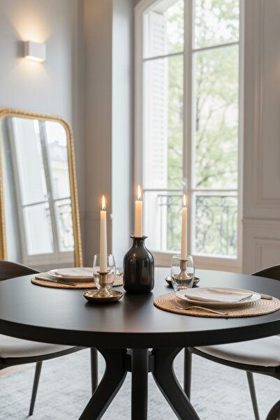 Woodenbend Belle Siyah Masa Takımı 100 cm – 4 Sandalyeli Kayın Ağacı Modern Bohem İskandinav Tasarım