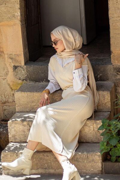 Hazamoda Φόρεμα Ermes με λεπτομέρεια πουκάμισου εκρού ΧΩΡΙΣ ΖΩΝΗ