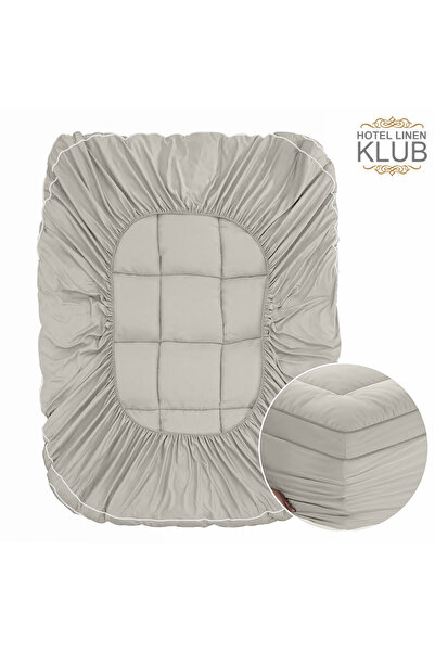 Hotel Linen Klub Premium Fitted-Style Mattress Topper 9cm/800GSM with deep pocket and all around elastic – Stone