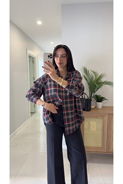 BİRCANÇİL Jonlas Anthracite Burgundy Plaid Shirt