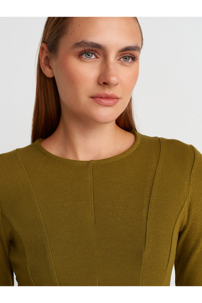 Dilvin 32090 Top peplum cu mâneci lungi-verde ulei